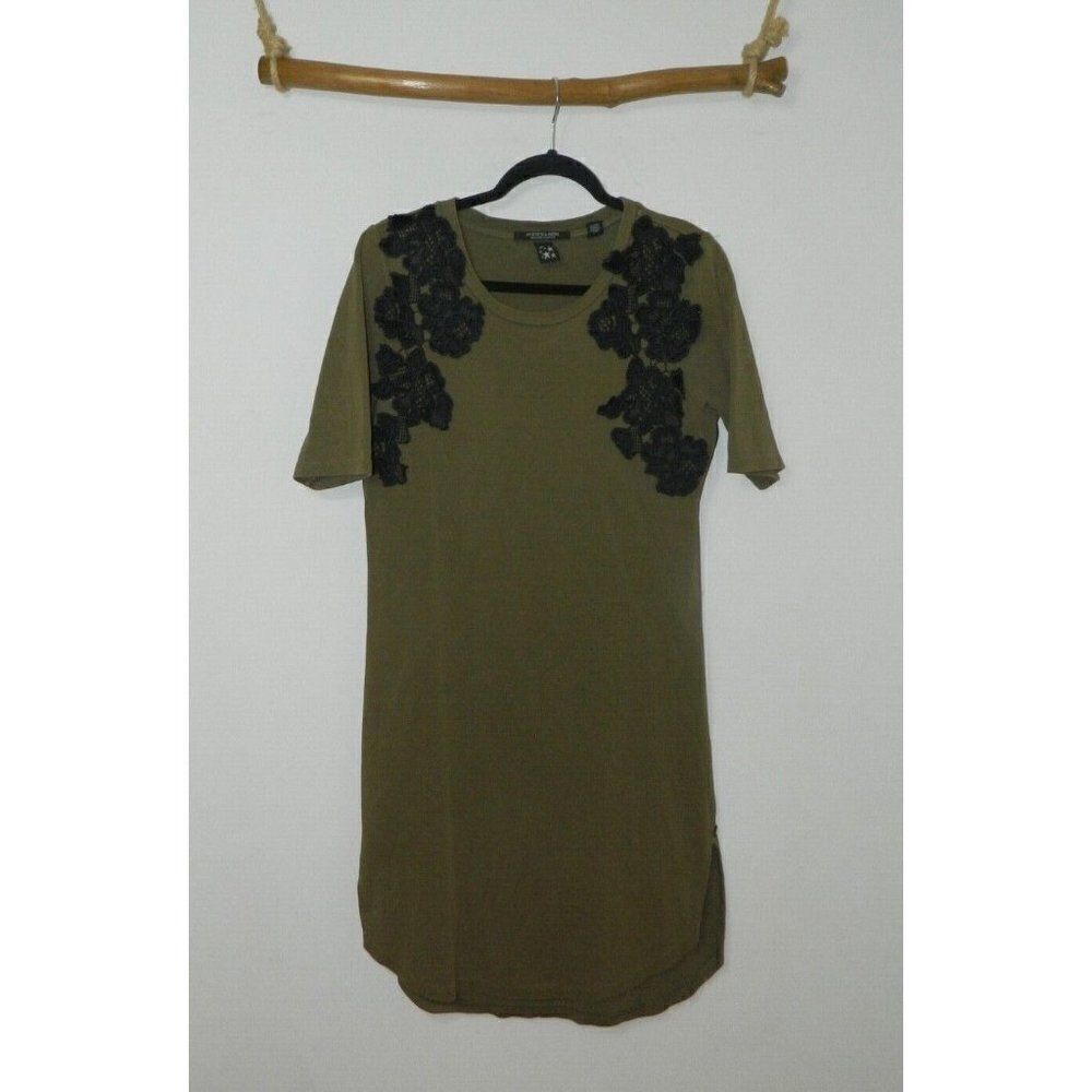 SCOTCH & SODA Dress Olive Green Black Lace Short Sleeve Sweatshirt X-Small